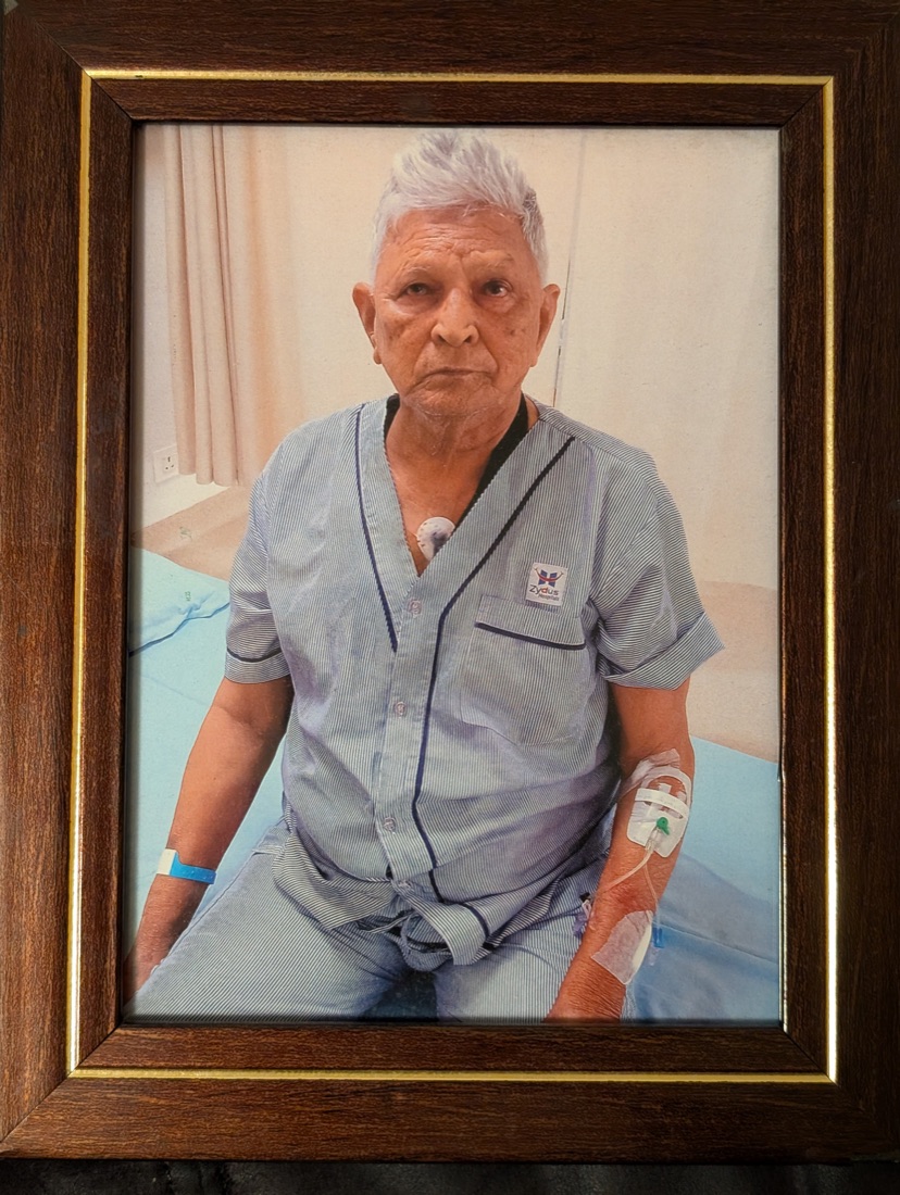 Dhruv&rsquo;s grandfather, photographed in his hospital room