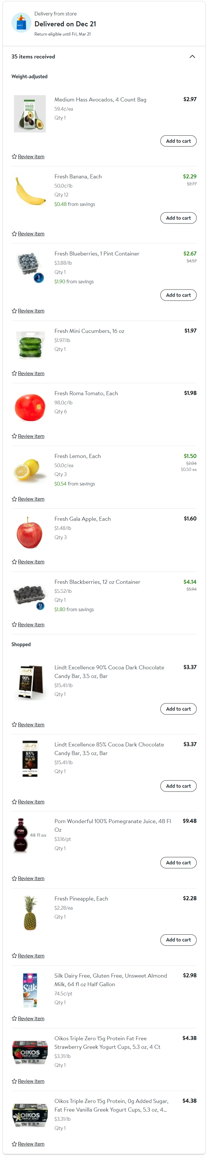 Walmart grocery order