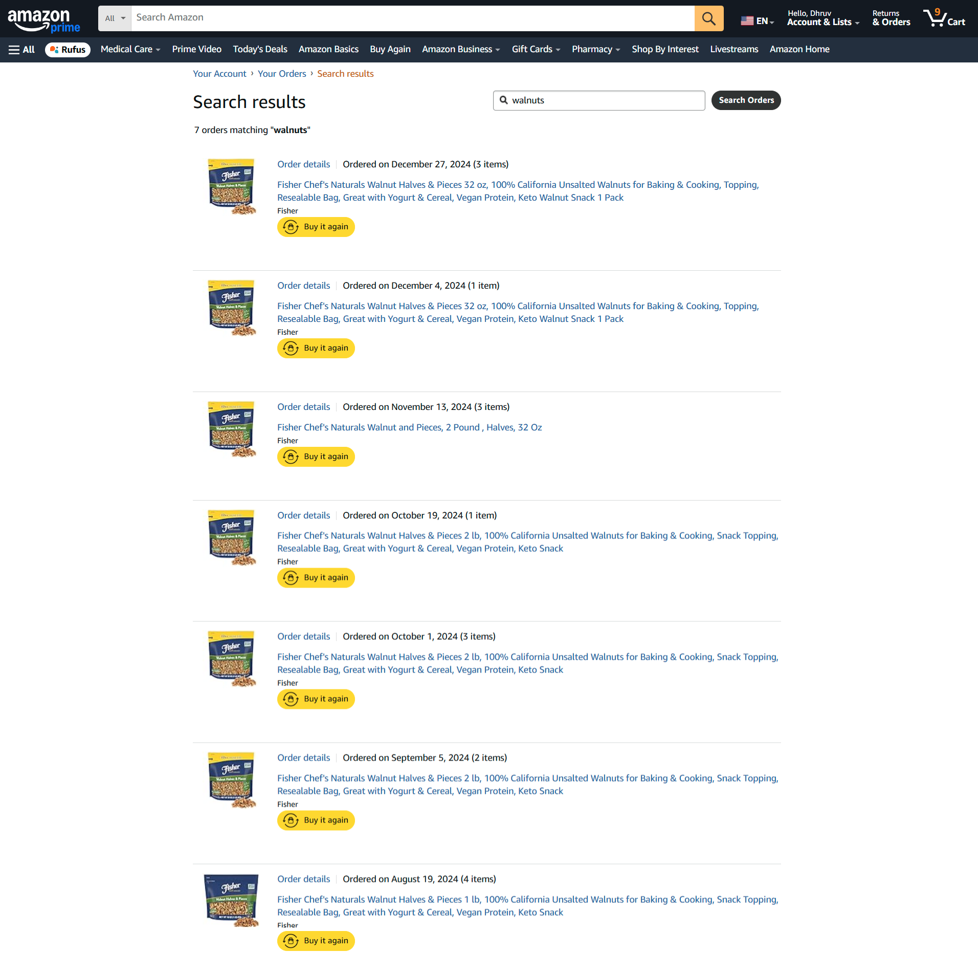 Amazon order history for walnuts